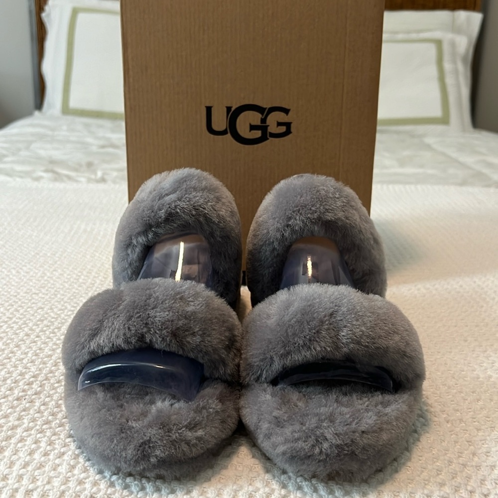 NIB UGG Oh Yeah real fur size 9 US/ 40 EU Amethyst Gray Grey Slipper
